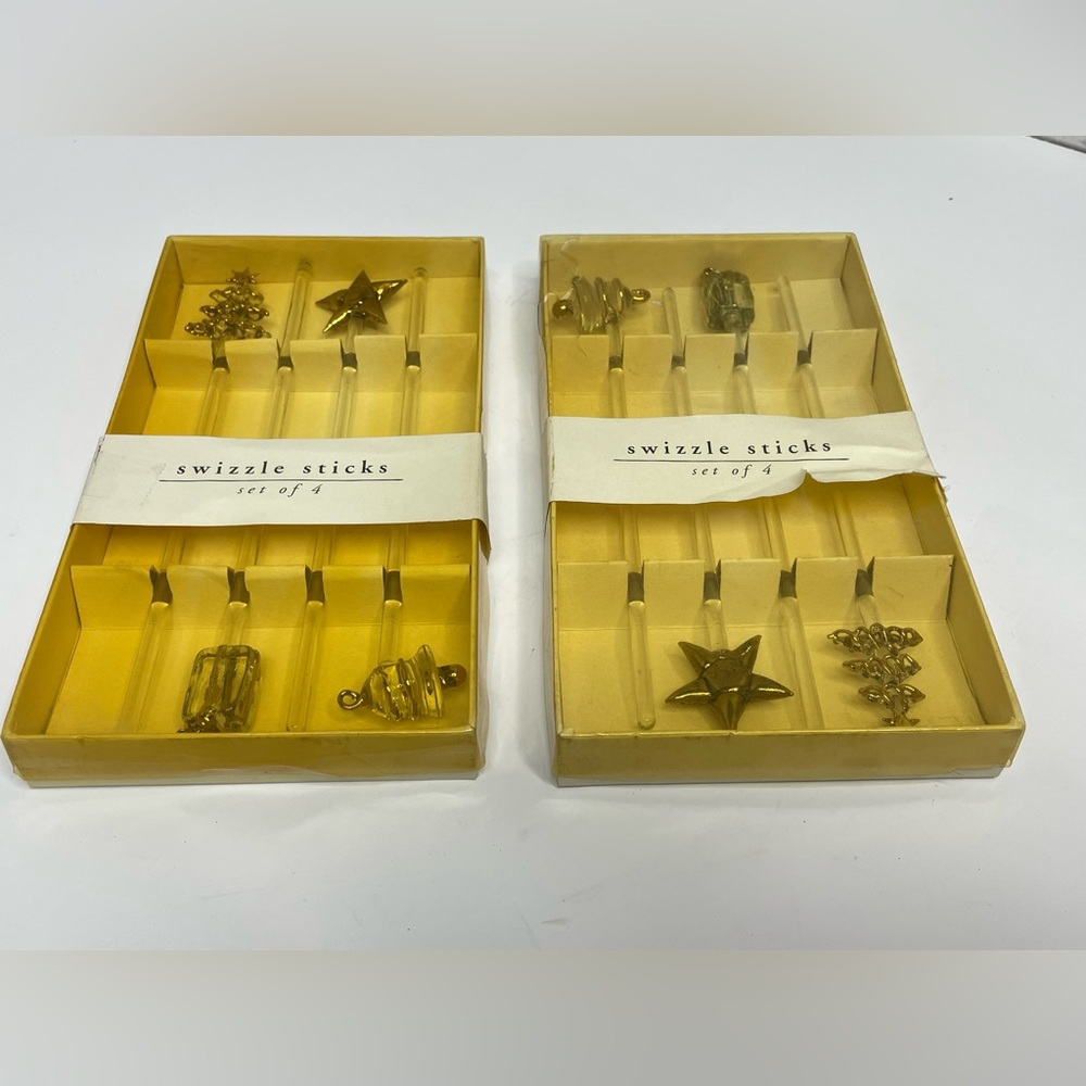 Pier One Christmas Glass Swizzle Sticks Set of 8 Glass Gold Accents 7.5" NWT NIB